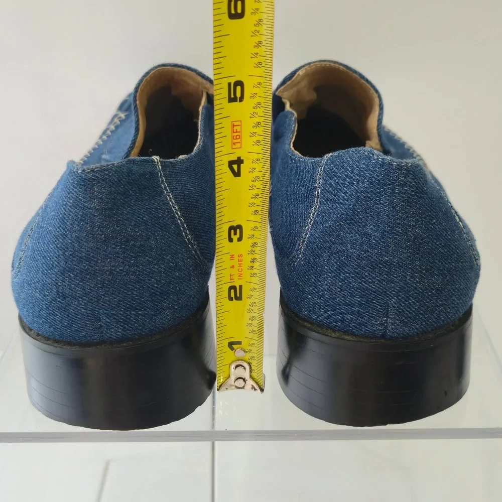 Majestic Collection Mens Denim Loafers Blue Square Toe Contrast Stitch 8 80900